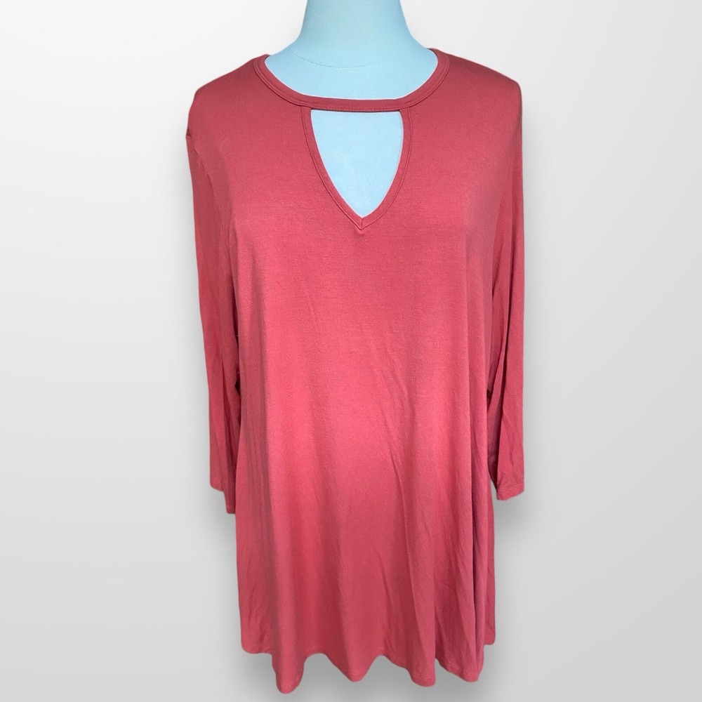Soft Surroundings Size 1X Stetch Flowy Tunic‎ Top Shirt 3/4 Sleeve Cutout Crew